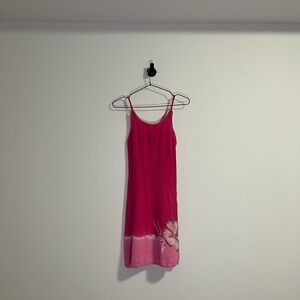 vintage hibiscus flower print pink mini dress